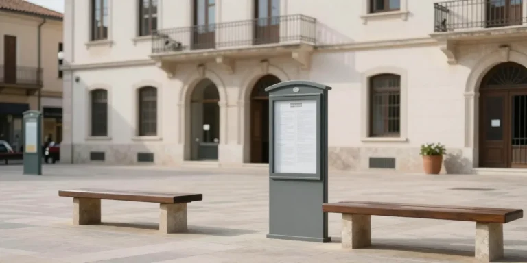 Espacio urbano e institucional con luz natural y composición sobria que representa la comunicación institucional clara y cercana en el ámbito local