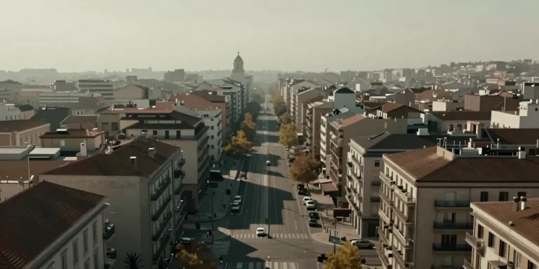 Vista urbana serena desde una perspectiva elevada que transmite visión global, dirección y enfoque estratégico en la comunicación de una entidad