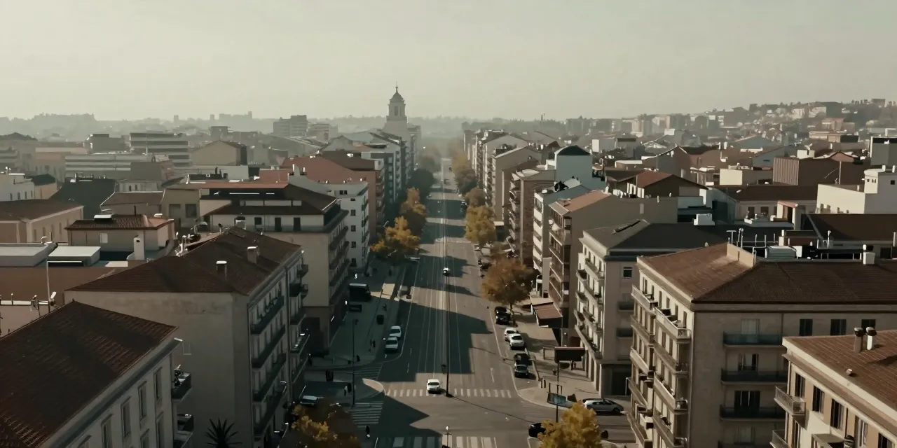 Vista urbana serena desde una perspectiva elevada que transmite visión global, dirección y enfoque estratégico en la comunicación de una entidad